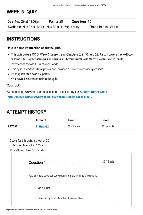 SCI 228 Week 5 Quiz...